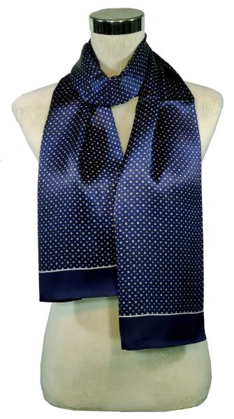 Man's Scarf Silk Satin 2-Layers Tunnel Navy Blue White